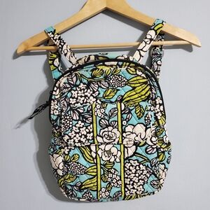 Vera Bradley Aqua and Lime Floral Backpack Bag, Front And Back Pocket